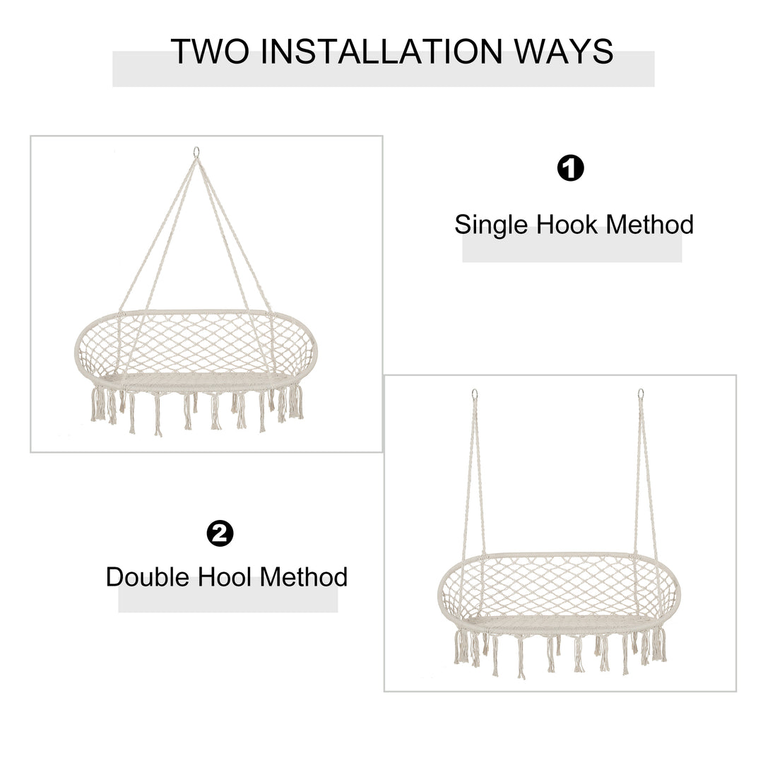 MCL Hanging Hammock Chair Cotton Rope Porch Swing with Metal Frame, Large Macrame Seat for Patio, Garden, Bedroom, Living Room, Cream White