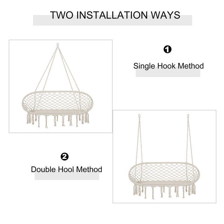 MCL Hanging Hammock Chair Cotton Rope Porch Swing with Metal Frame, Large Macrame Seat for Patio, Garden, Bedroom, Living Room, Cream White
