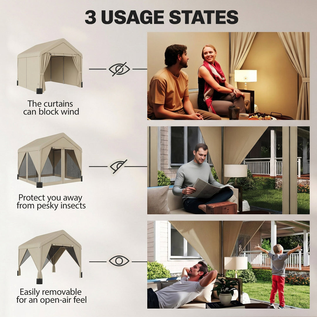 3 x 3 m Patio Gazebo with Netting &amp; Curtains, Outdoor Canopy Shelter w