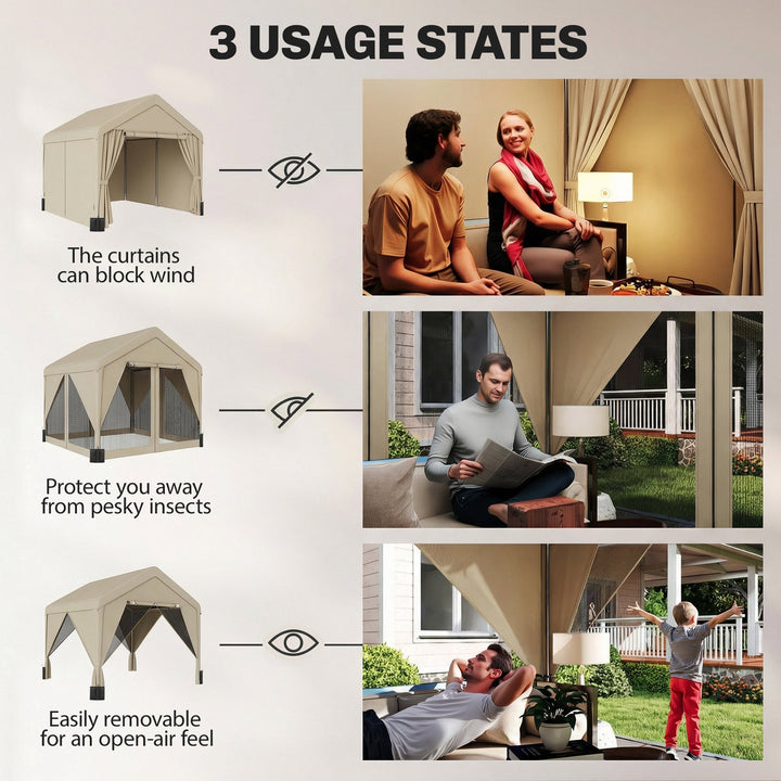 3 x 3 m Patio Gazebo with Netting &amp; Curtains, Outdoor Canopy Shelter w