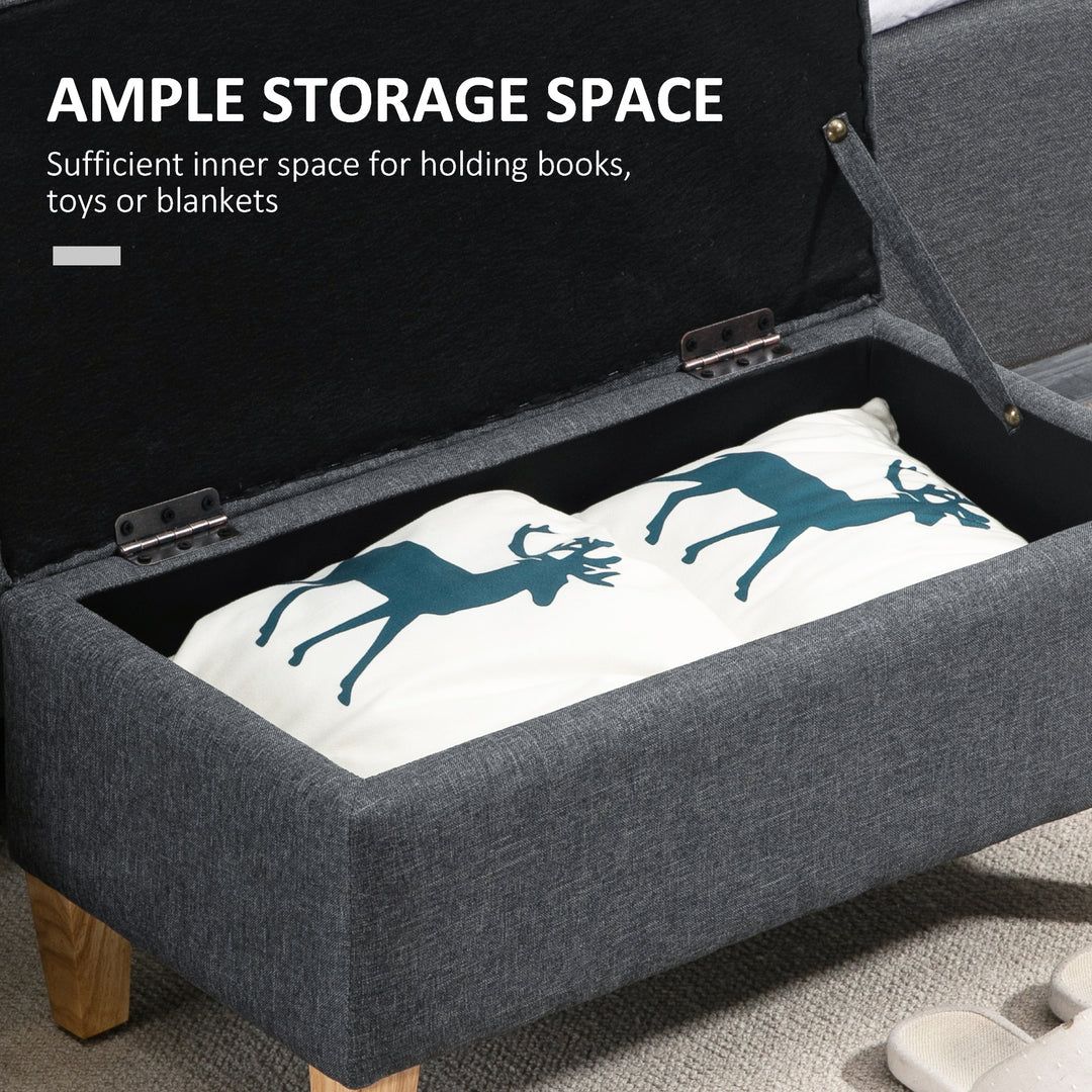30L Linen Storage Ottoman Padded Footstool with Rubberwood Legs for Storage Box, Bed End, Shoe Bench, Seating, Dark Grey