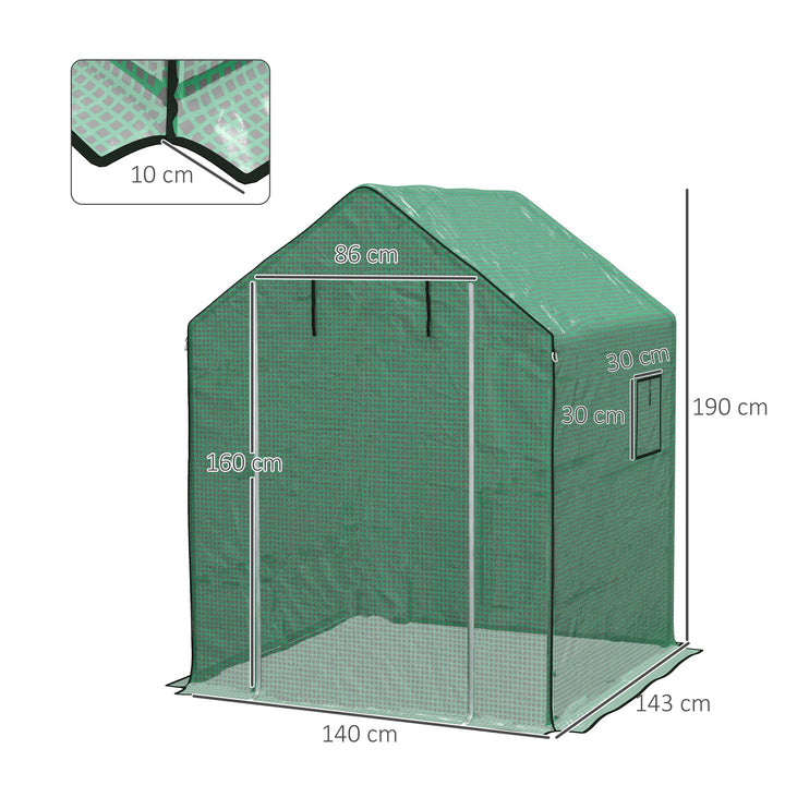 Greenhouse Cover Replacement Walk-in PE Hot House Cover with Roll-up Door and Windows, 140 x 143 x 190cm, Green