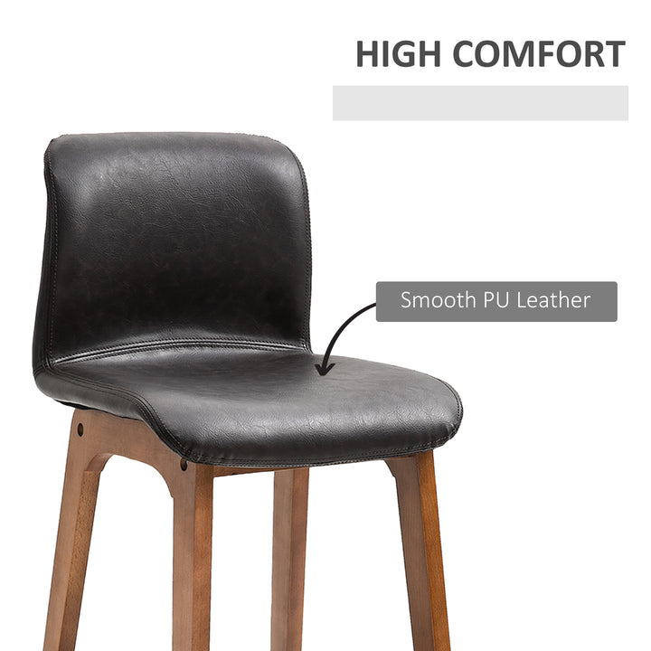 HOMCOM Modern Bar Stools Set of 2, PU Leather Upholstered Bar Chairs with Wooden Frame, Footrest for Home Bar, Dining Room