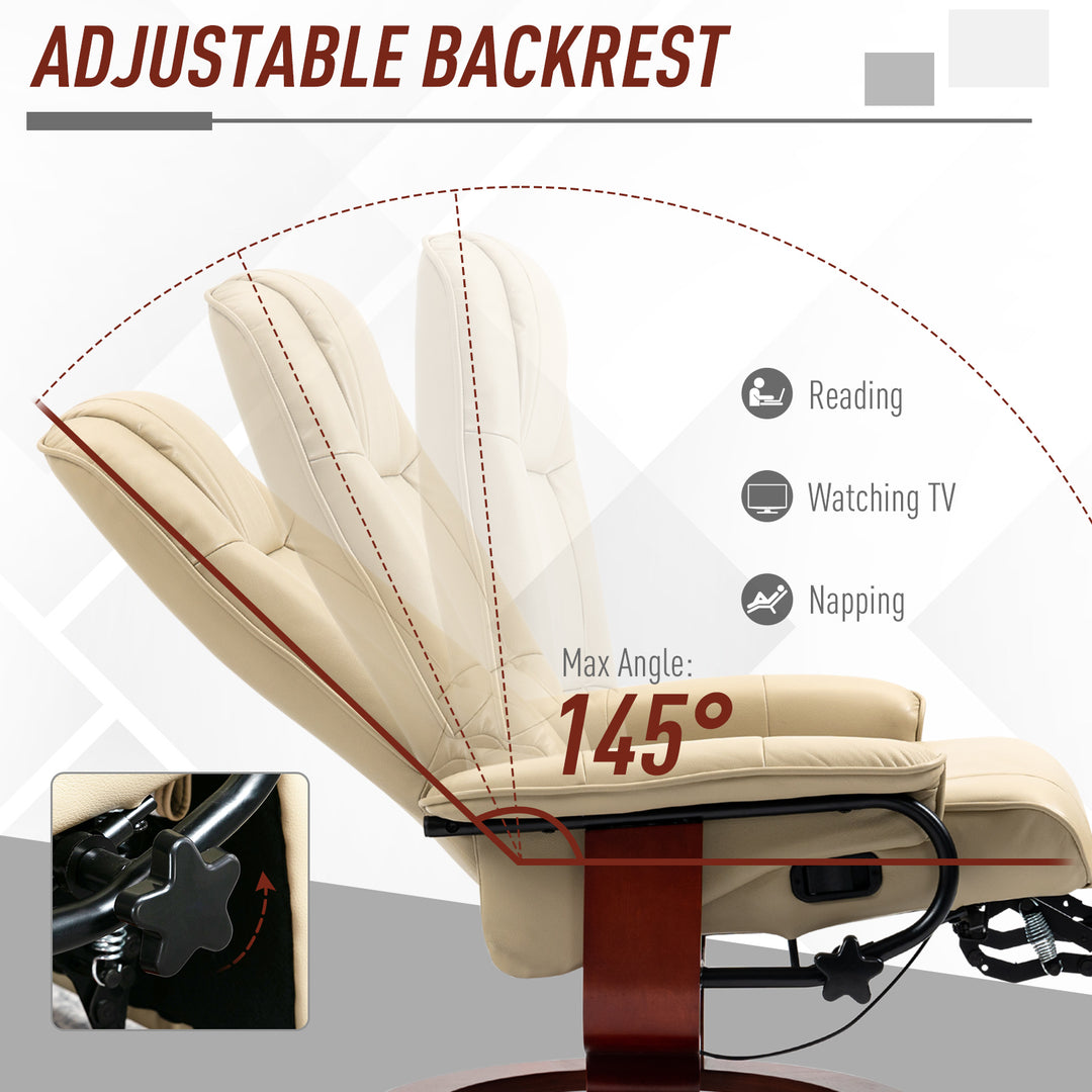 Faux Leather Armchair, with 145° Reclining Back and Footrest - Cream