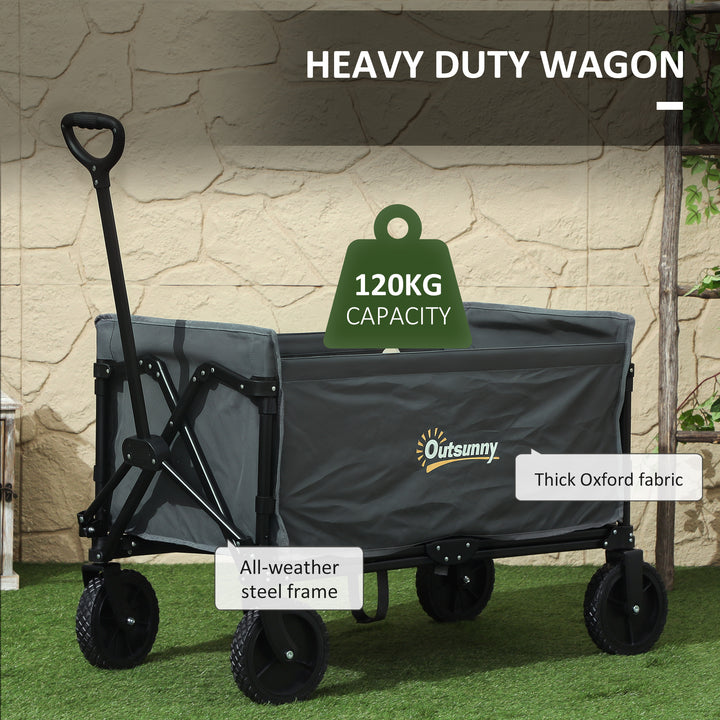 120L Festival Trolley on Wheels, Folding & Compact Camping Trolley Cart with Adjustable Handle for Garden, Beach, Fishing, Grey