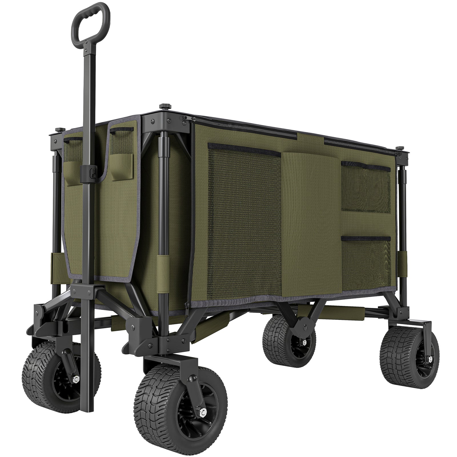 Folding Garden Trolley, Cargo Traile on Wheels, Collapsible Camping Trolley, Outdoor Utility Wagon with Steel Frame and Oxford Fabric, Green