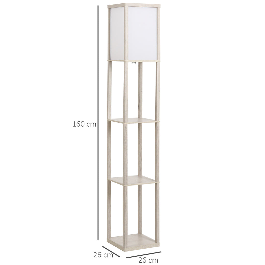 3-Tier Floor Lamp, Floor Light with Storage Shelf, Reading Standing Lamp with Acrylic Shade for Living Room, Bedroom, Kitchen, Dining Room, Office, Dorm, 160cm, Oak