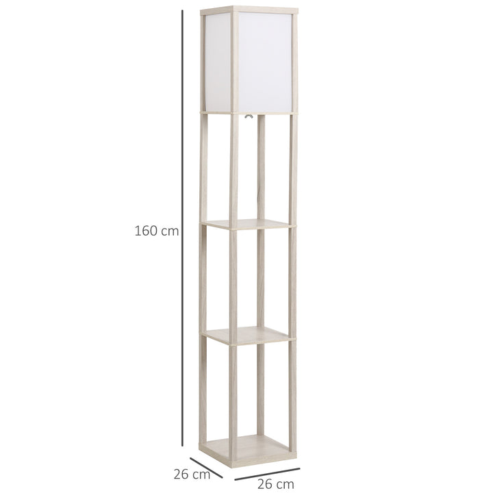 3-Tier Floor Lamp, Floor Light with Storage Shelf, Reading Standing Lamp with Acrylic Shade for Living Room, Bedroom, Kitchen, Dining Room, Office, Dorm, 160cm, Oak