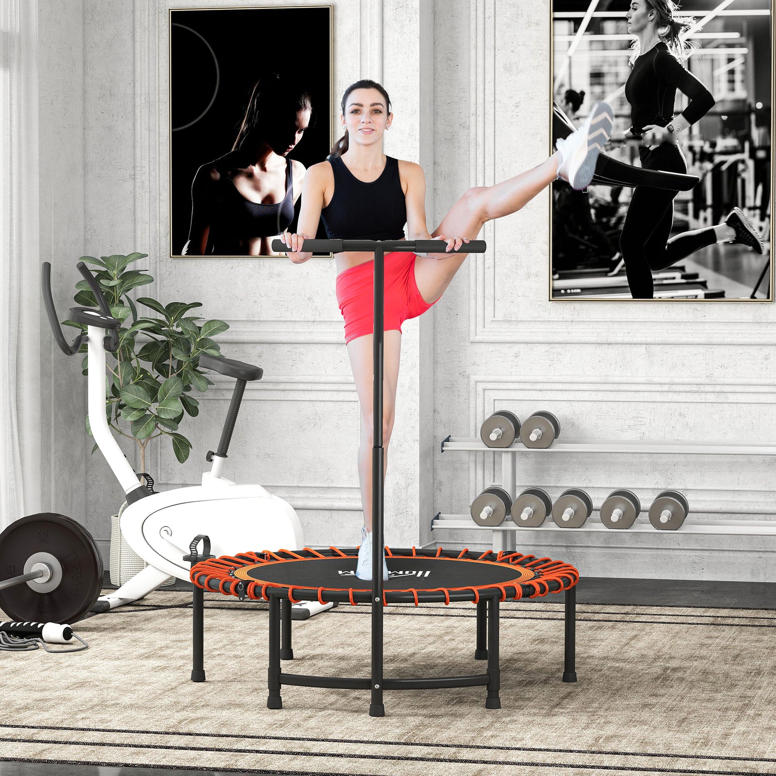 Mini Round Steel Frame Trampoline w/ Adjustable Handle, Orange