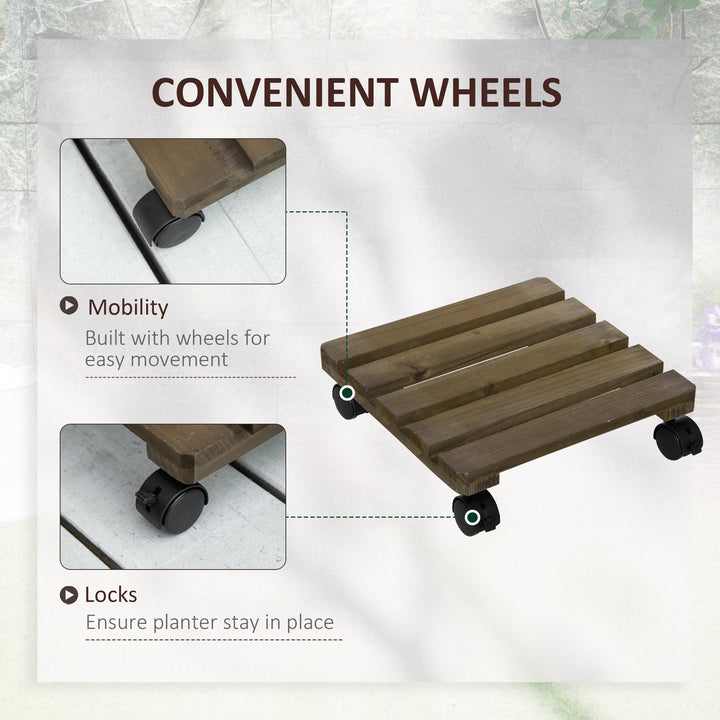 30L x 30W x 7Hcm 2 Pack Plant Stand with Wheels, Flowerpot Holder, Wooden Flower Display Stand for Indoor Outdoor Living Room Entryway