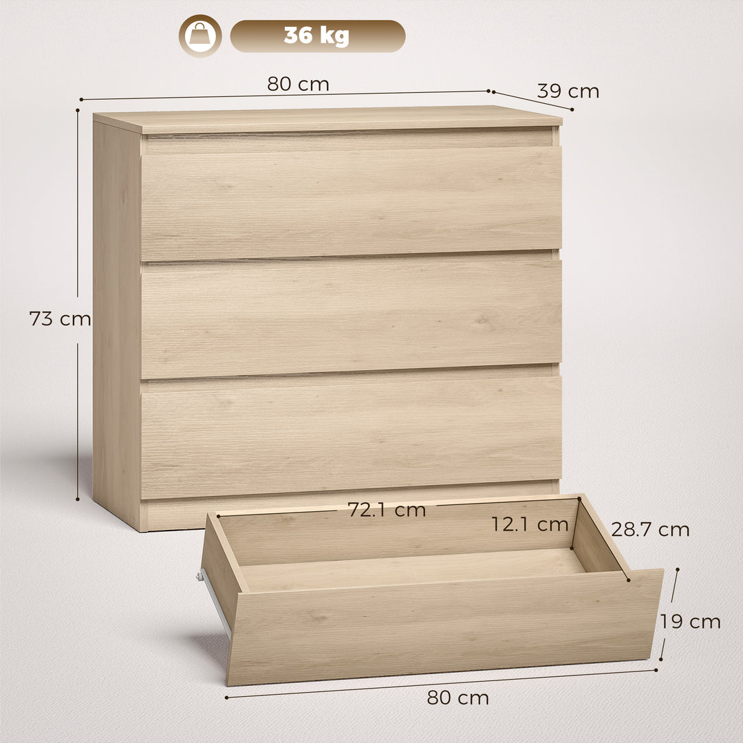 3-Drawer Storage Organiser Unit, Chest of Drawers for Bedroom, Living 