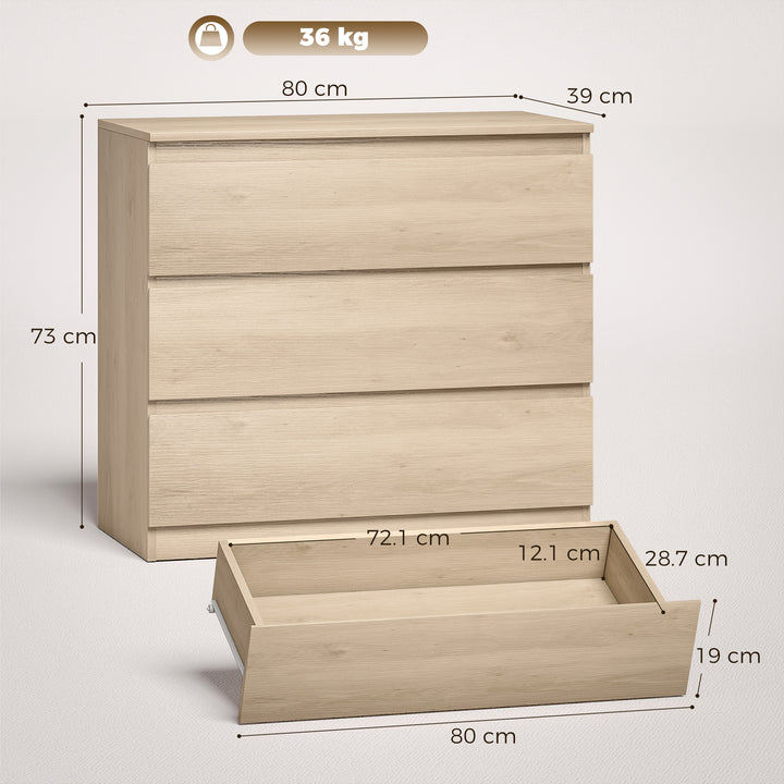 3-Drawer Storage Organiser Unit, Chest of Drawers for Bedroom, Living 