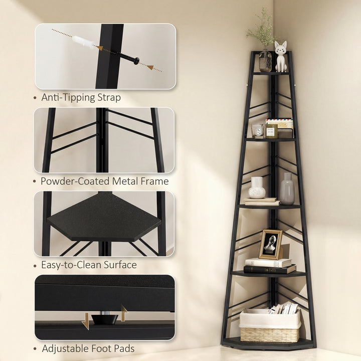 Corner Bookcase, 5-Tier Floor Standing Bookshelf, Shelving Unit for Li