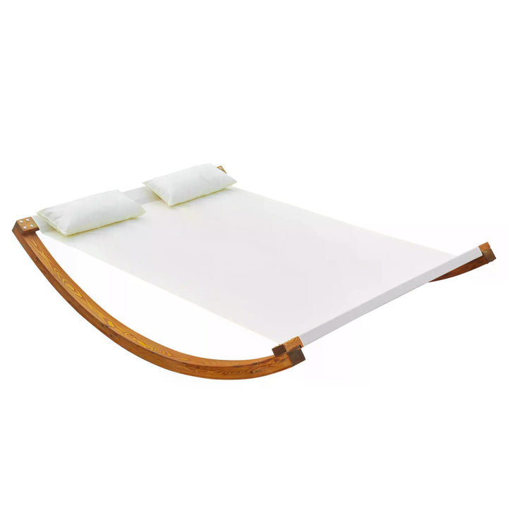 Outsunny Rocking Double Sun Lounger W/ Wooden Frame-White