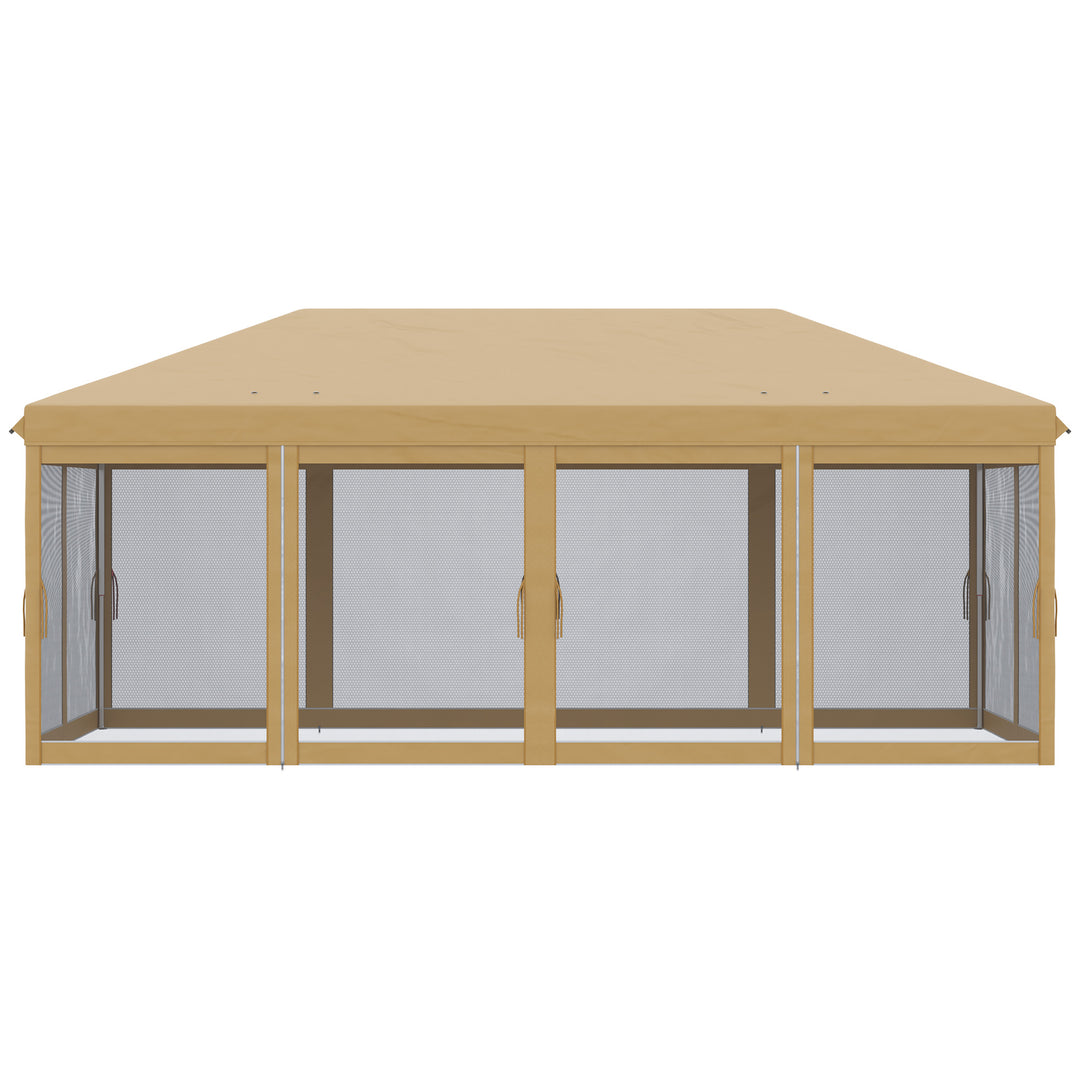 Outsunny 6 x 3(m) Pop Up Gazebo, Outdoor Canopy Shelter, Marquee Party Wedding Tent with 6 Mesh Walls and Carry Bag, Beige