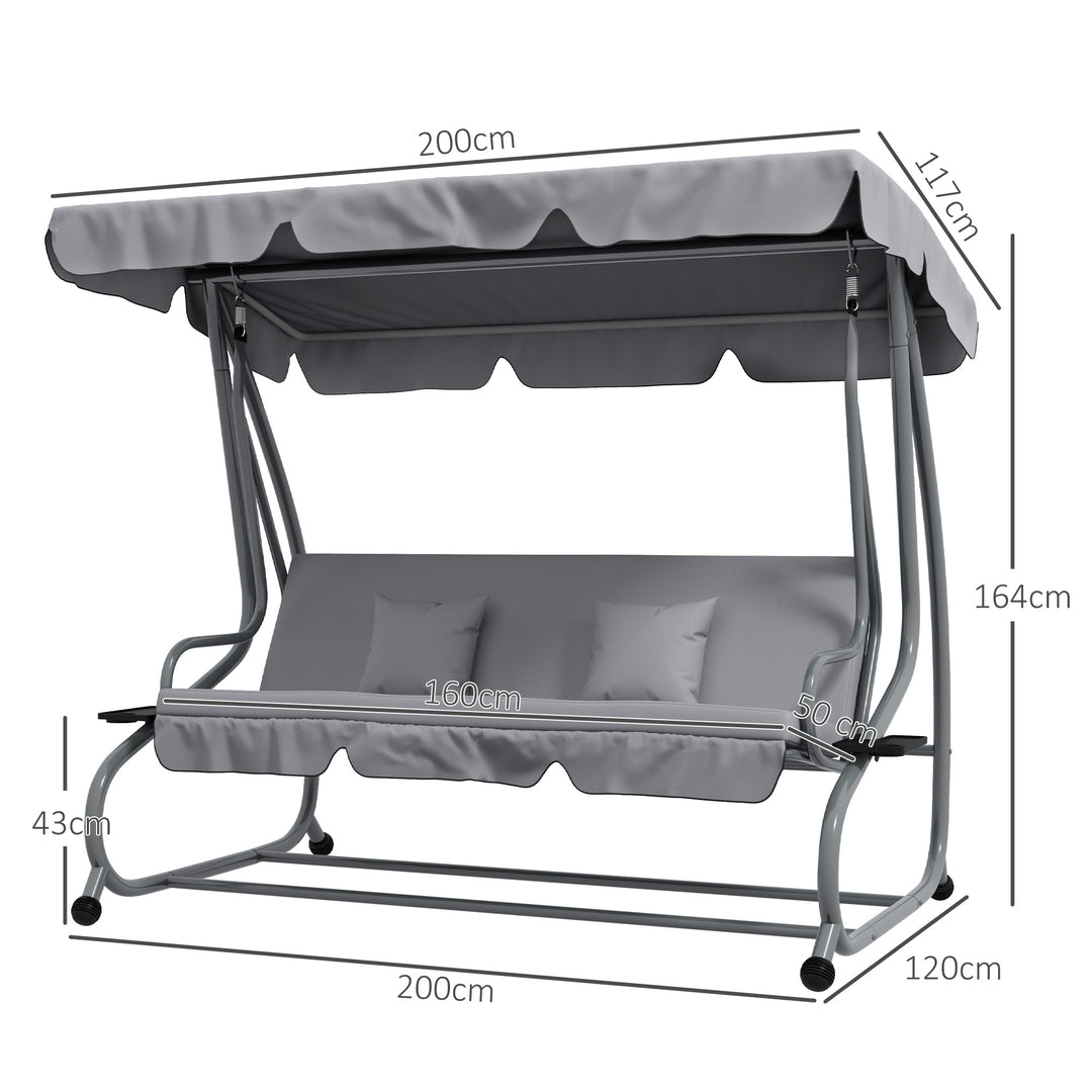Three-Person garden Swing Chair, with Adjustable Canopy - Light Grey