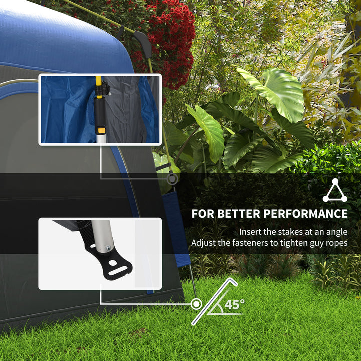 MCL Instant Pop Up Camping Tent, 4 Man Dome Tent with 4 Doors, Sewn-in Groundsheet, Carry Bag and Top Hook for Fishing Hiking Festival, Grey