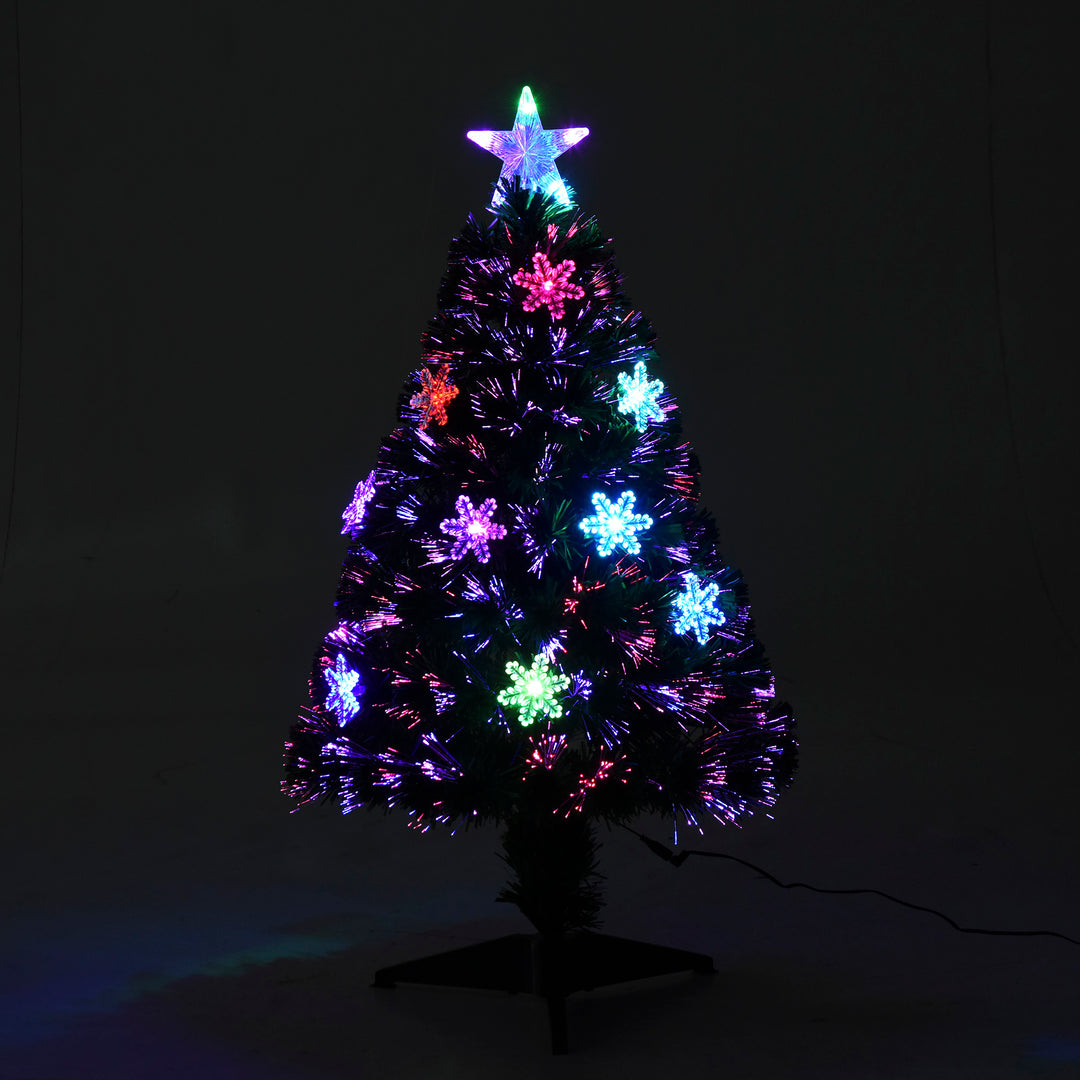 HOMCOM 3ft Fibre Optic Christmas Tree 90cm W/ Showflakes, Green