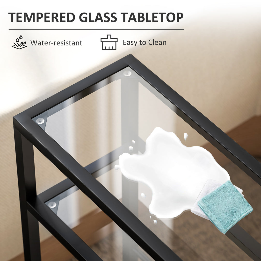 3-Tier Side Table, Narrow End Table with Storage Shelf and Tempered Gl