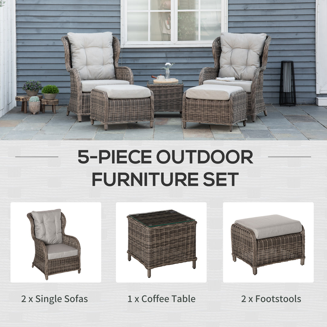 Outsunny Deluxe Garden Rattan Furniture Sofa Chair & Stool Table Set  Patio Wicker Weave Furniture Set Aluminium Frame Fully