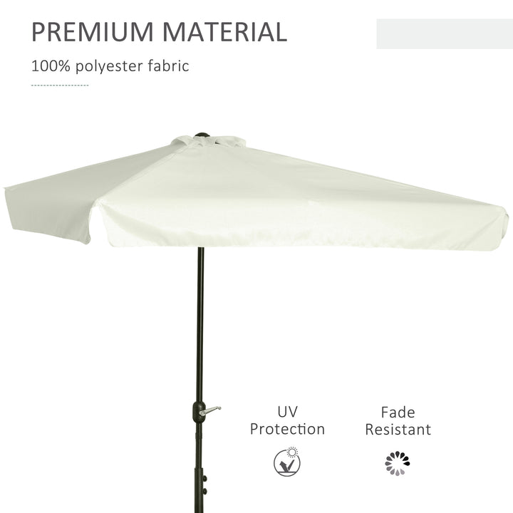 2.3m Half Parasol Semi Round Umbrella Patio Metal Frame Crank Handle for Balcony-- NO BASE INCLUDED, Off-White