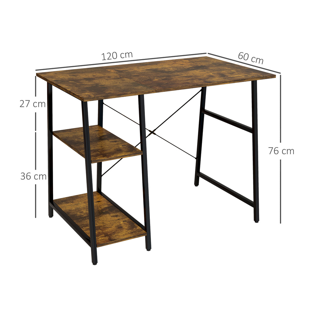 Industrial-Style Work Desk, with Shelves - Brown/Black