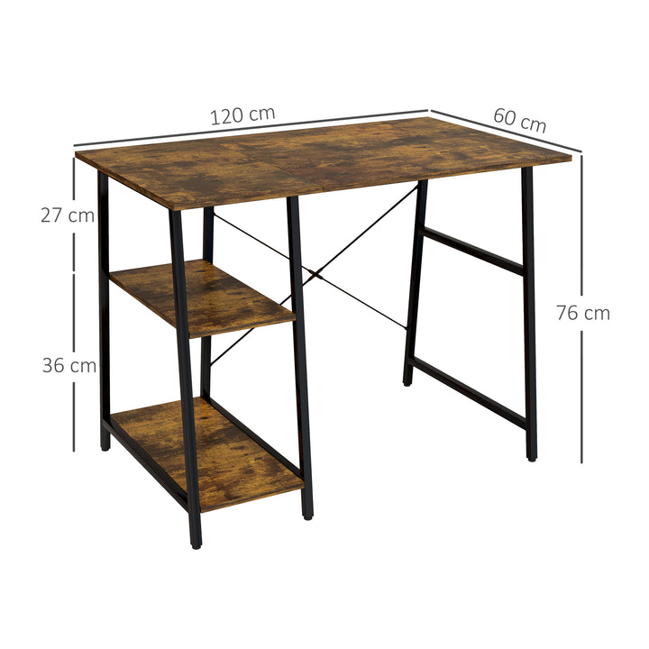Industrial-Style Work Desk, with Shelves - Brown/Black