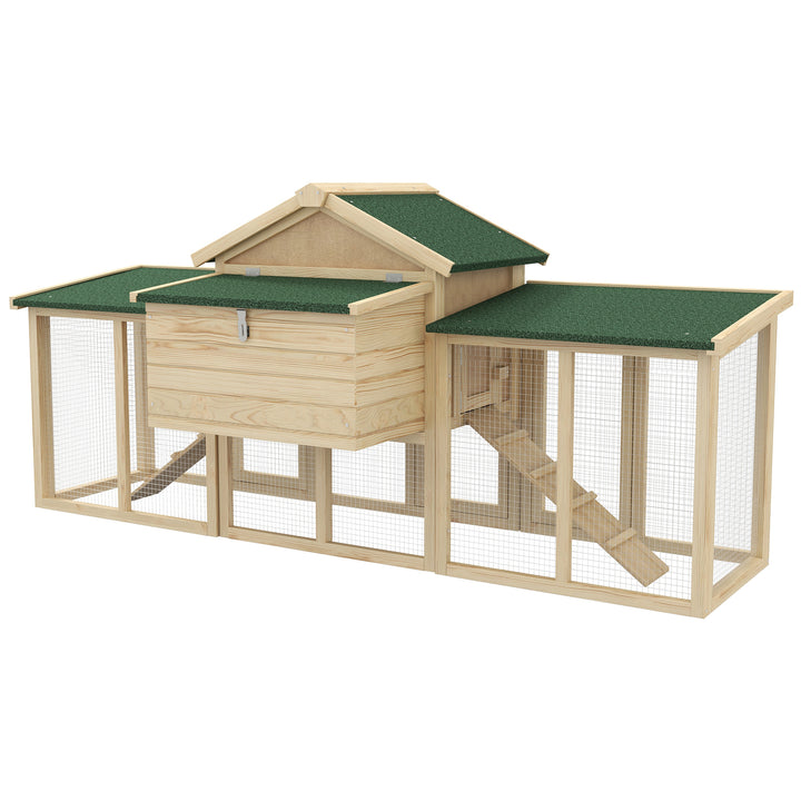 PawHut Large Chicken Coop with Run Backyard Hen House Poultry Coops Cages with Nesting Box Wooden 204 x 85 x 93cm | Aosom UK