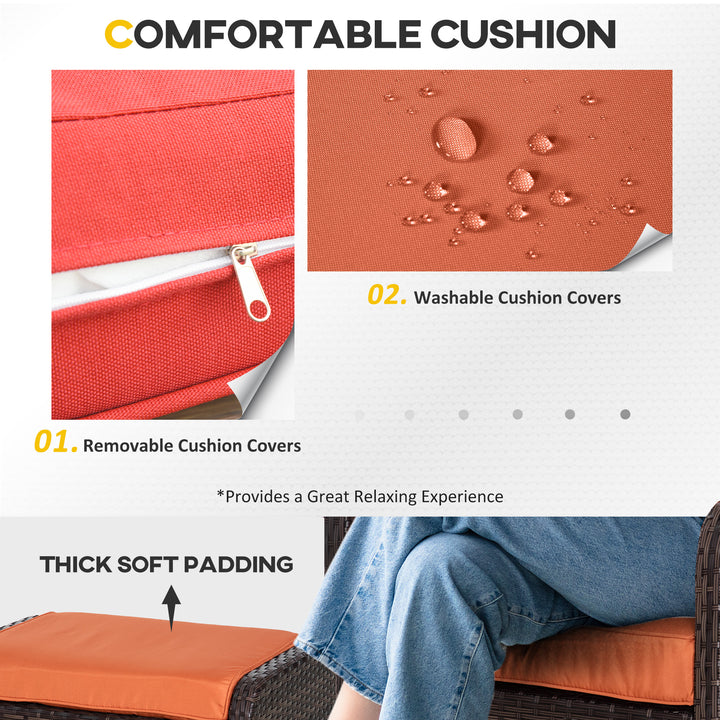 MCL 5 Pieces PE Rattan Garden Furniture Set with 10cm Thick Padded Cushions, Wicker Weave Outdoor Seating Chairs with 2 Armchairs, 2 Stools, Glass Top Table, Brown