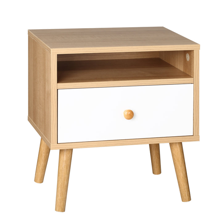 HOMCOM Bedside Companion: Nightstand with Drawer & Shelf, Natural Finish for Cosy Spaces | Aosom UK