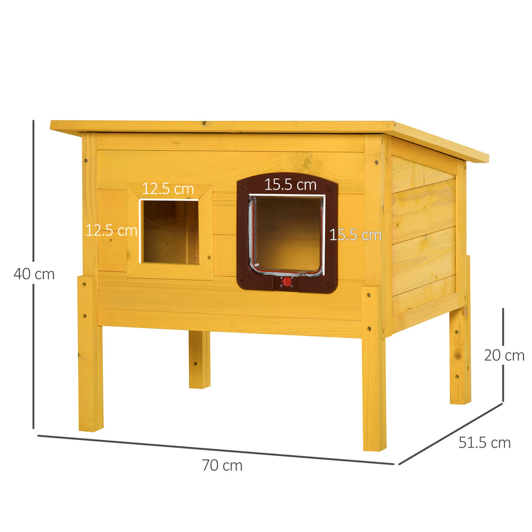 MCL Garden Wooden Cat House Hide Cage Outdoor Pet Play Home Waterproof Roof Kitty Shelter Kennel w/ith Door & Window