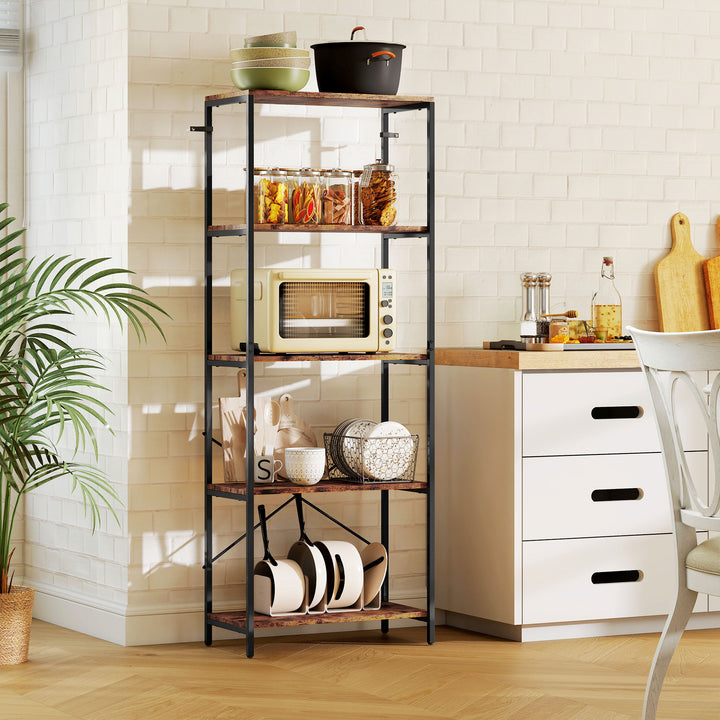 MCL 5-Tier Bookshelf, Industrial Bookcase with Metal Frame - Rustic Brown and Black