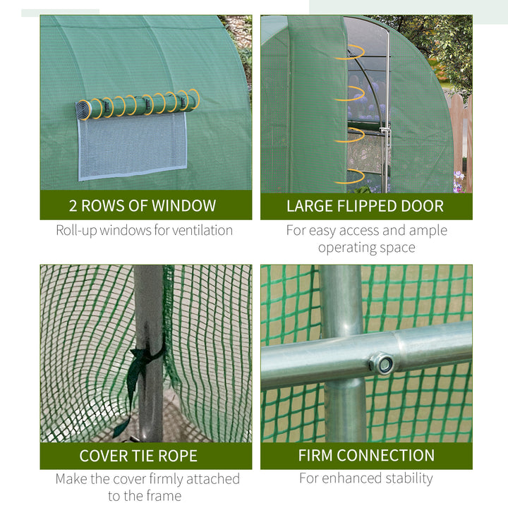 Large Polytunnel Walk In Greenhouse, Plant Gardening Tunnel Green House with Metal Hinged Door, Galvanised Steel Frame & Mesh Windows, Green (3 x 2 m)