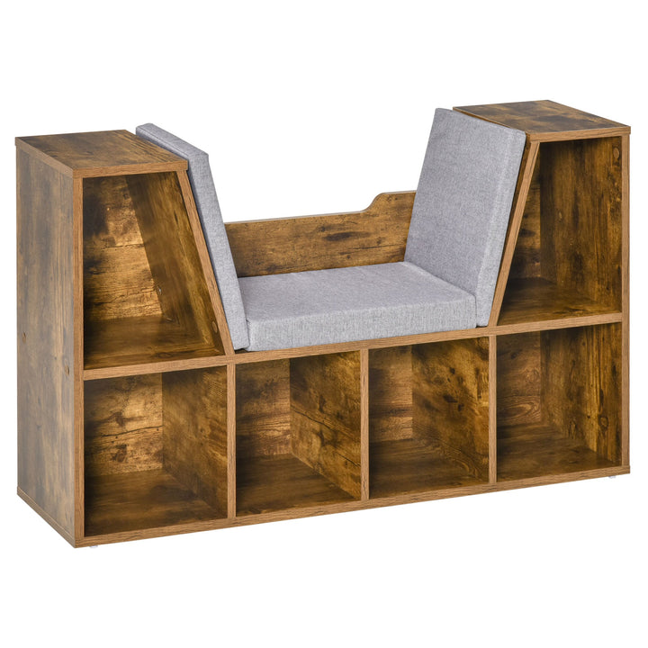 Bookcase Storage Shelf with Cushioned Reading Seat, Cube Bookshelf Organizer for Bedroom Living Room, Rustic