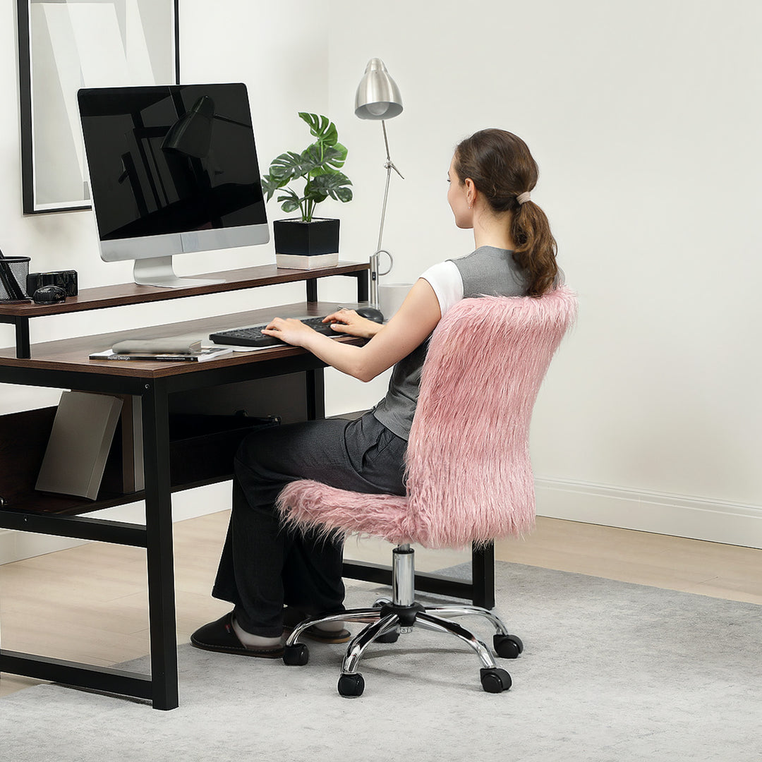 Plush Office Desk Chair, Modern Armless Swivel Vanity Chair with Adjustable Height for Home Office, Bedroom, Living Room, Pink