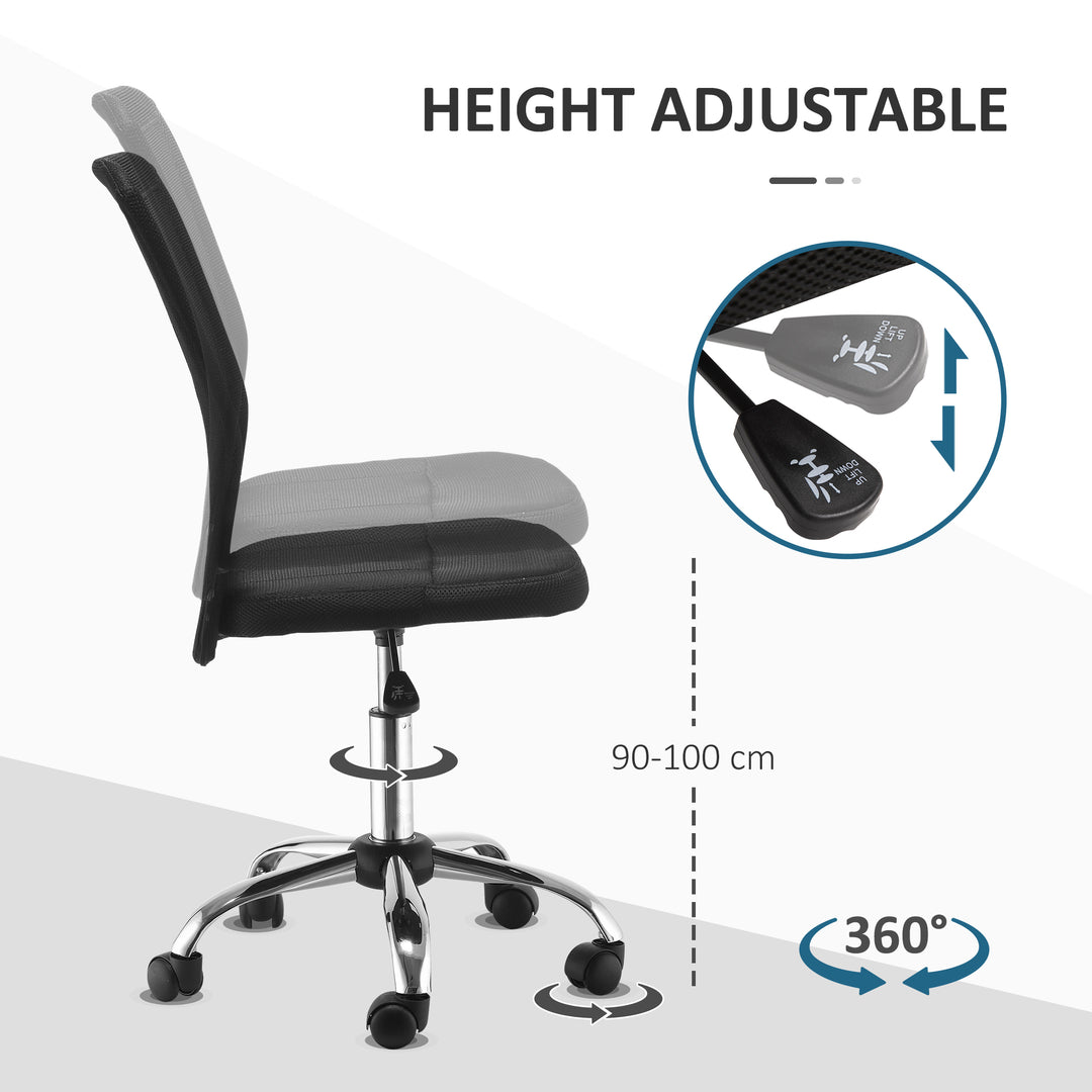 Office Chair, Armless Desk Chair, Adjustable Computer Swivel Chair with Rolling Wheels and Mesh Back for Home Work Study, Black