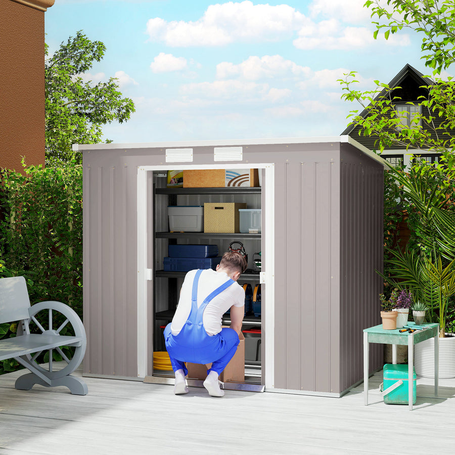 7 x 4ft Galvanised Steel Garden Shed, with Foundation Kit - Grey