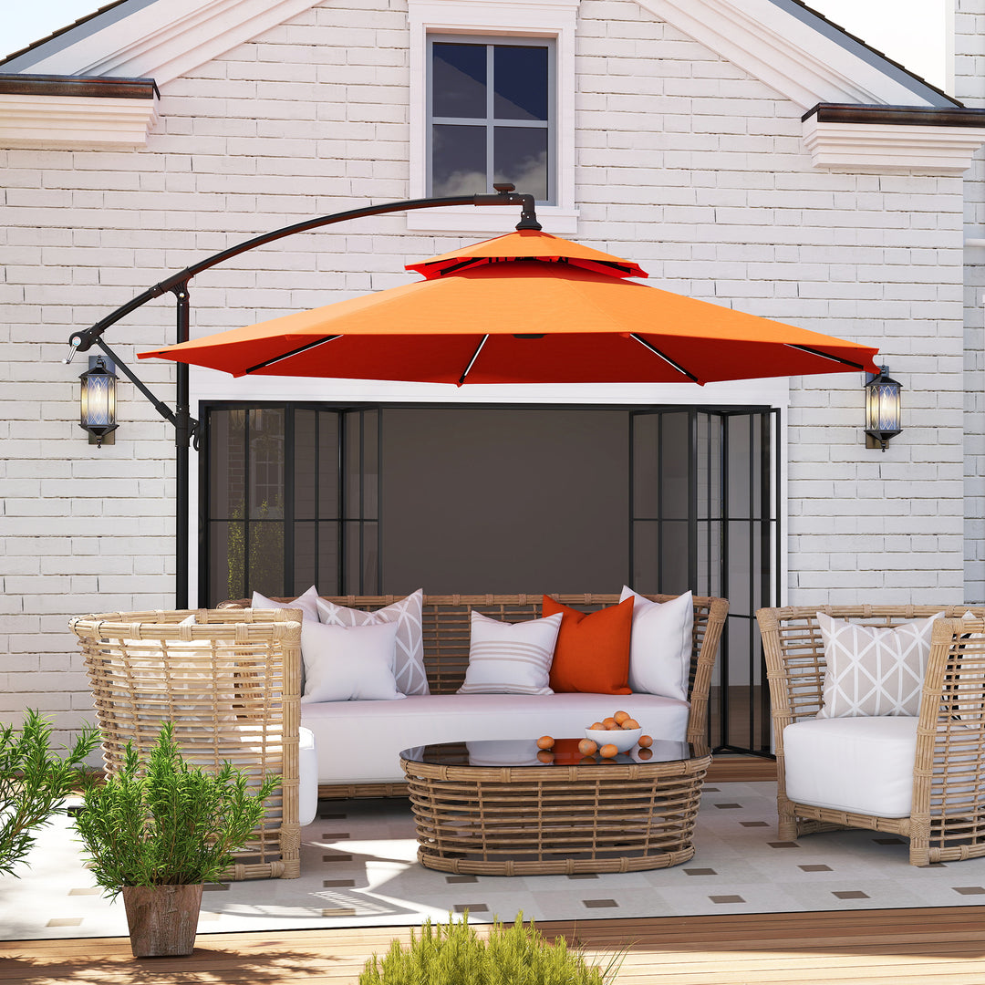 3m LED Light Overhanging Parasol - Orange
