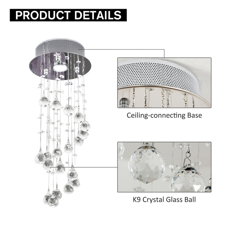 HOMCOM Metal Crystal Ceiling Light Chandelier Elegant Pendant Lamp Living Room Stairway Stairway Spiral Rain Drop Pendant Lamp Silver | Aosom UK