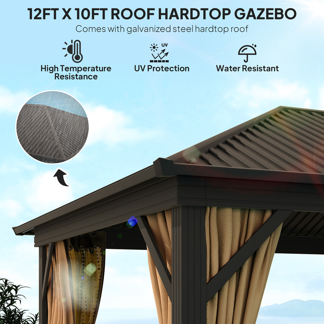 3.6 x 3 m Aluminium Hardtop Gazebo, with Accessories - Brown