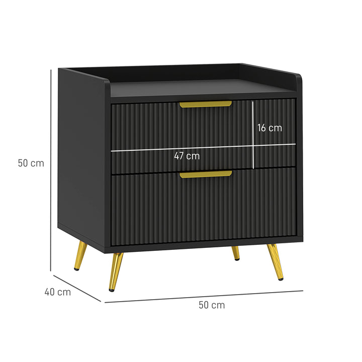 Elegant Two-Drawer Bedside Table - Black