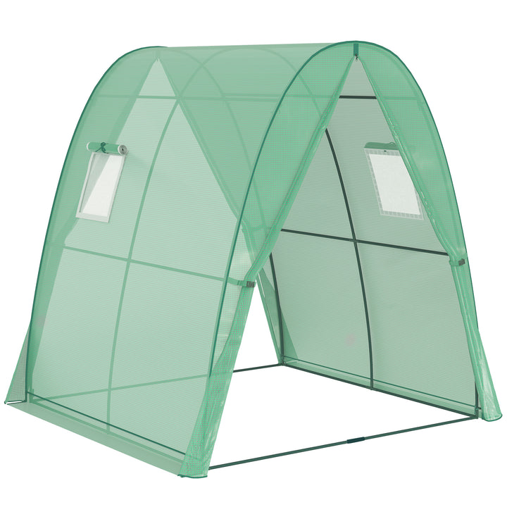 Polytunnel Greenhouse with Sandbags, Walk-In Tunnel Green House with 2 Doors and Screen Windows, 1.8 x 1.8 x 2m
