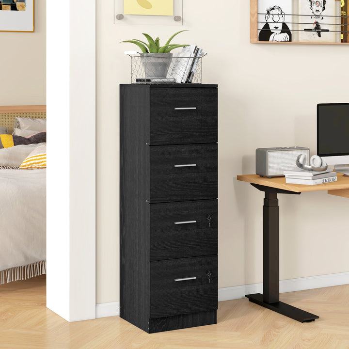 Four-Drawer Lockable Filing Cabinet - Wood Effect