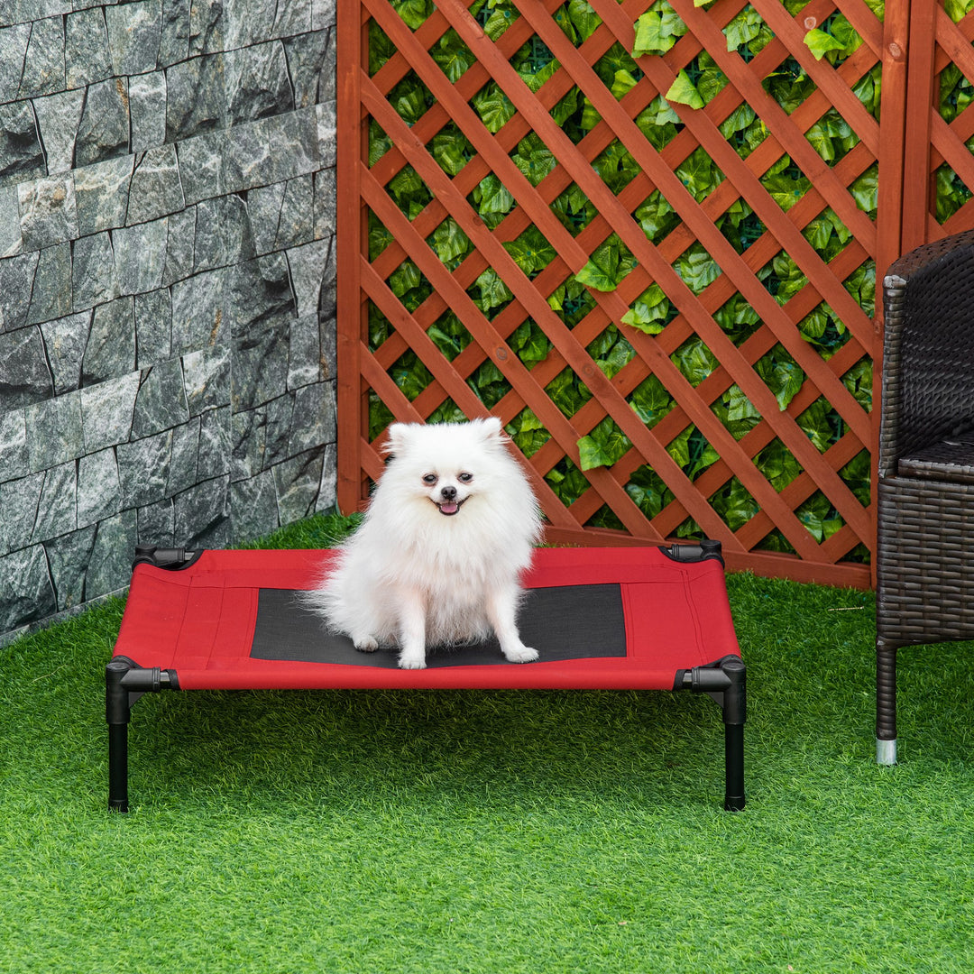 Raised Dog Bed Cat Elevated Lifted Portable Camping w/ Metal Frame Black and Red (Medium)