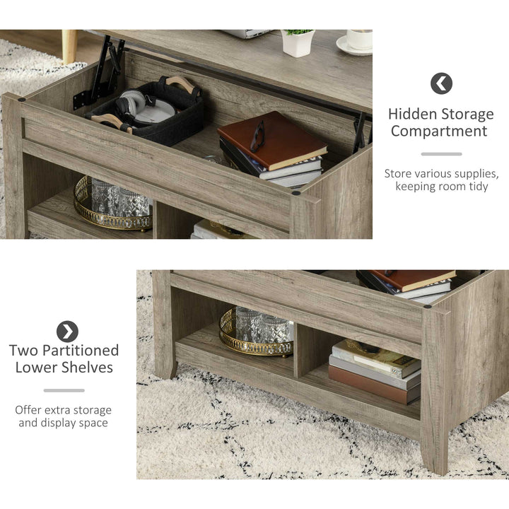 Lift Top Coffee Table w/ Hidden Storage Compartment Open Shelves Lift Tabletop Pop Up Centre Table for Living Room Oak Effect