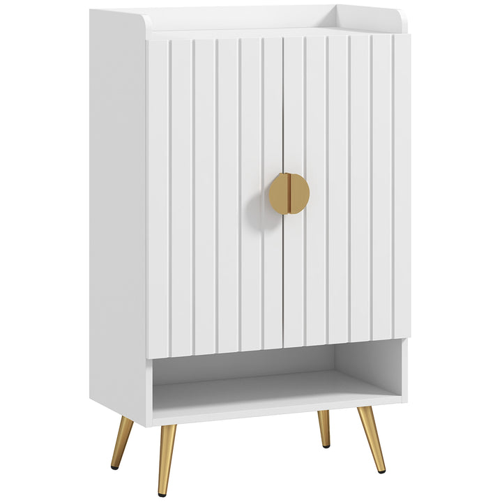 Modern Shoe Cabinet with 2 Doors, Open Shelf and Adjustable Shelves, 15 Pair Hallway Shoe Cupboard, Entryway Storage Unit, White