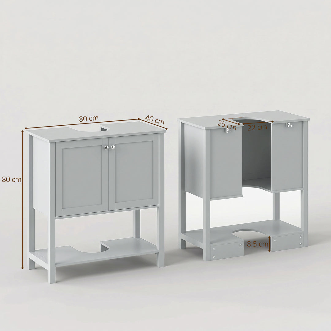 Under Sink Bathroom Cabinet with 2 Doors, Open Shelf and U-Shape - view 3