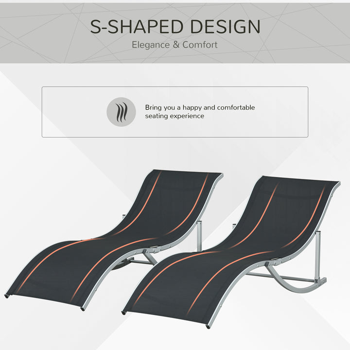 MCL 2 Pieces Folding Sun Lounger, S-shaped Lounge Chairs Reclining Sleeping Bed with Aluminium Frame