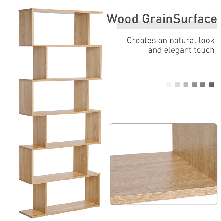 Bookcase, 6 Tier Shelf S Shaped Bookshelf, Storage Unit, Display Shelf for Living Room, Bedroom, Home Office, Plant, Oak