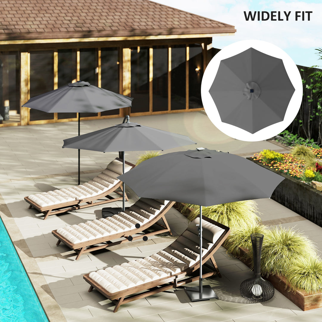 3 m Replacement Parasol Canopy with Top Vent, UPF 50+ Garden Parasol Replacement Canopy, 8 Rib Parasol Cover Replacement Fits Various Frames, Grey